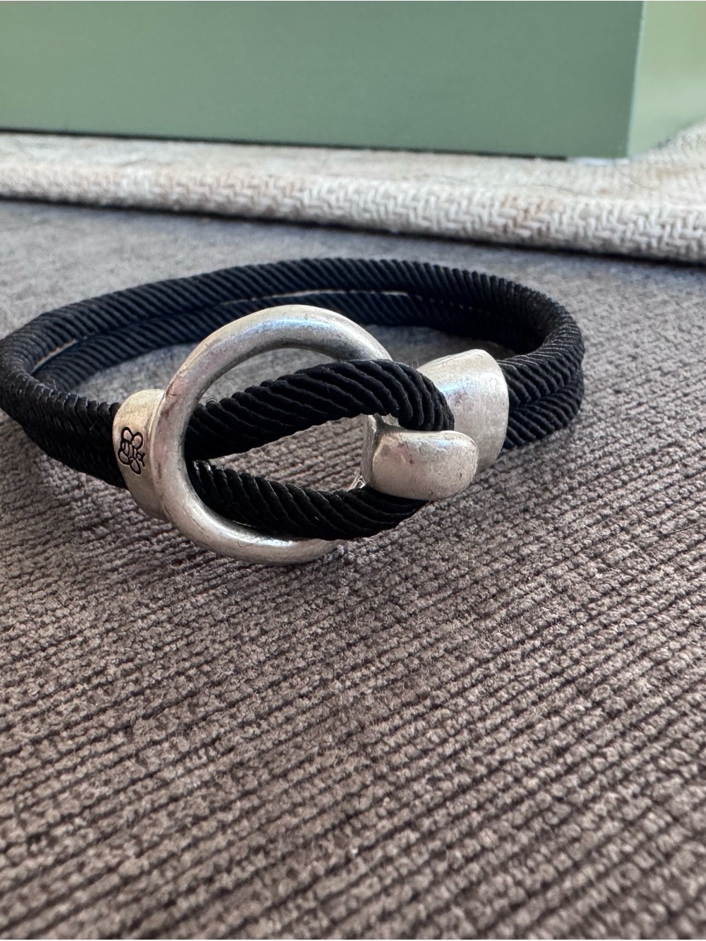 Black Rope Bracelet with Silver-Tone Metal Hook